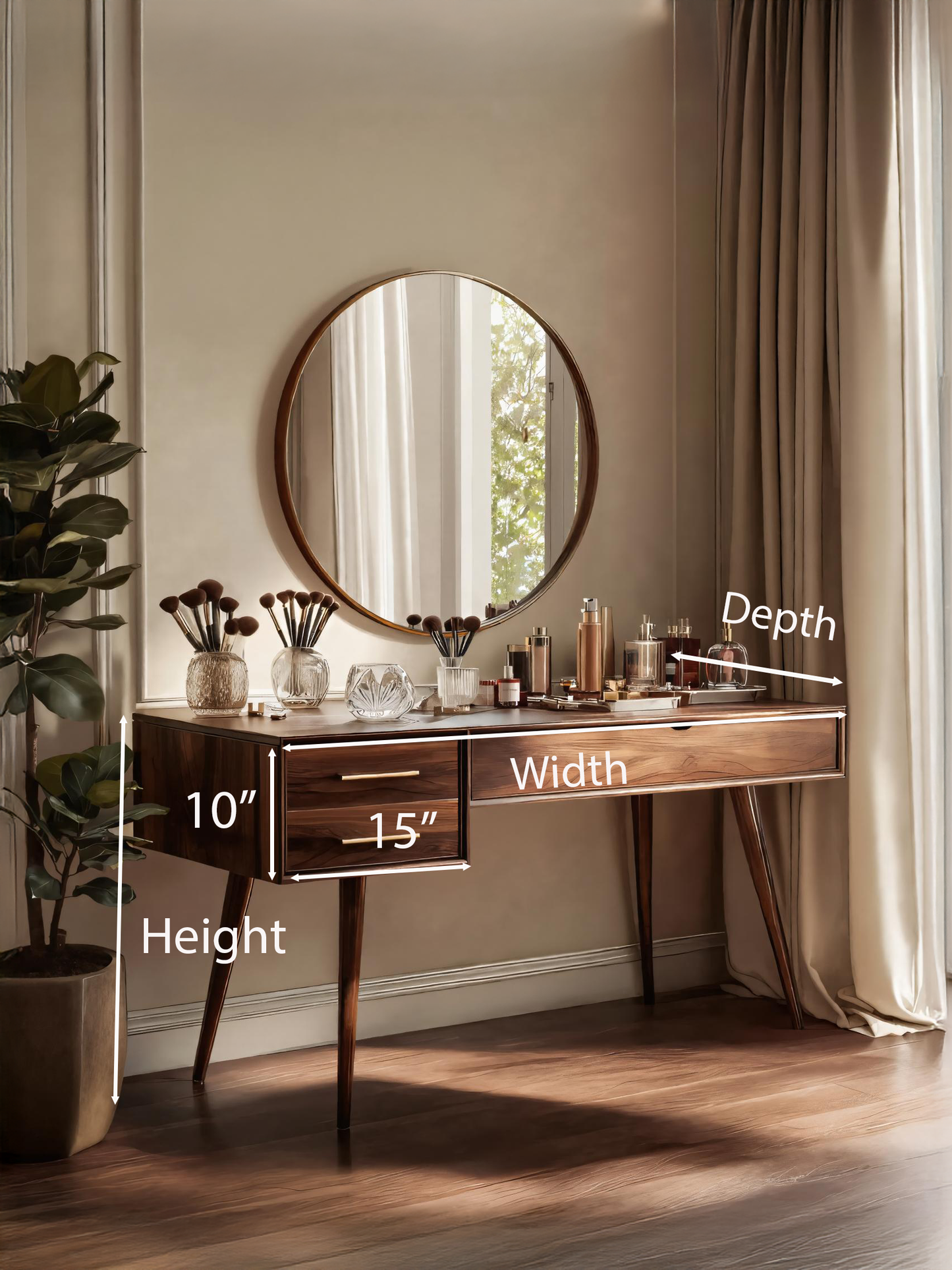 Mid Century Modern Vanity Desk With Drawers For Bedroom