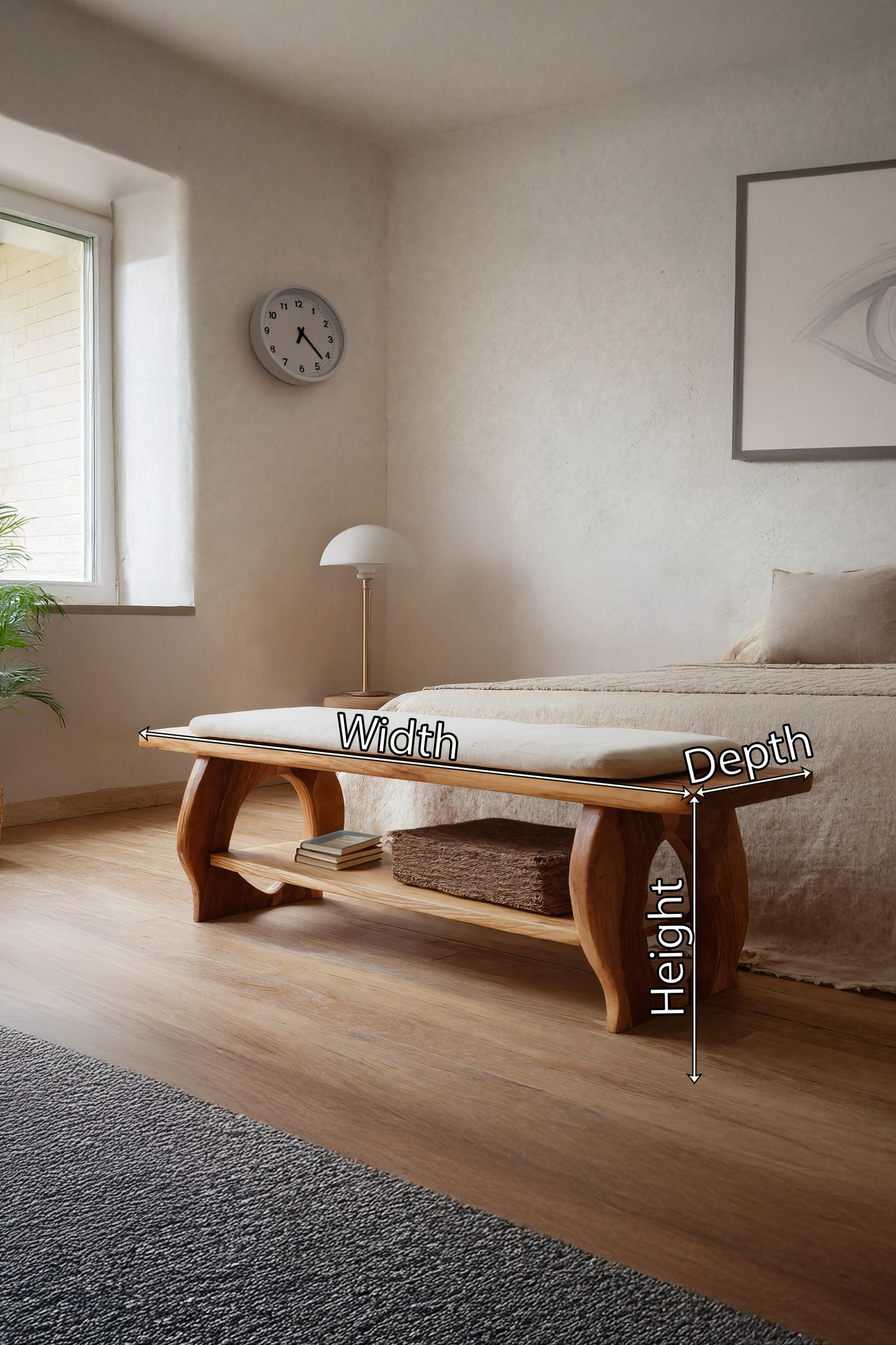 Artisan Curved Wood Bench For Modern Bedroom Design