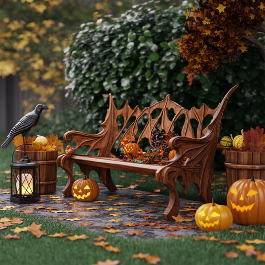 Mid Century Solid Wood Halloween Bench For Festive Outdoor Decor