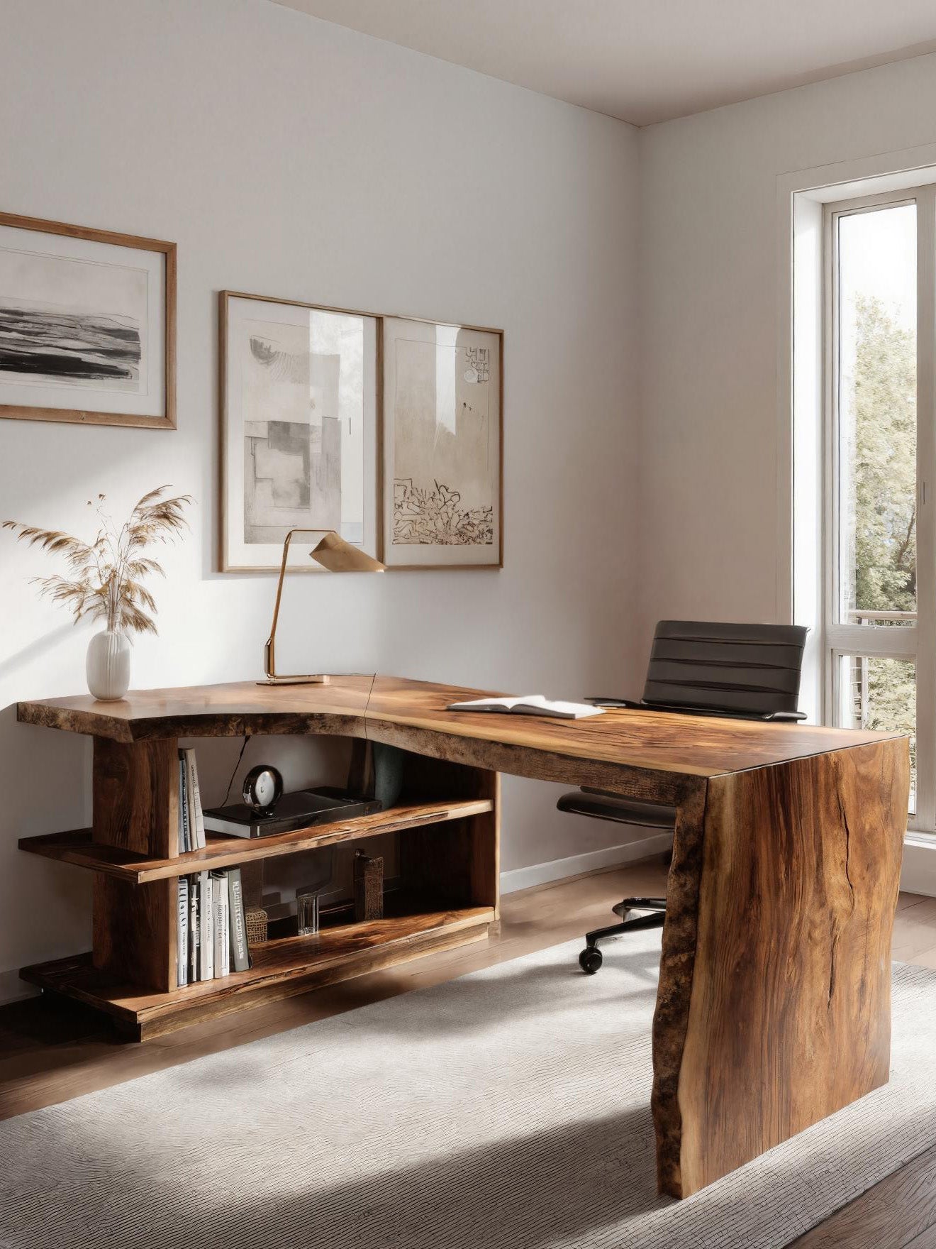 Modern L Shaped Desk With Bookshelf For Home Office