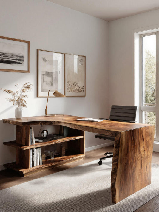 Modern L Shaped Desk With Bookshelf For Home Office