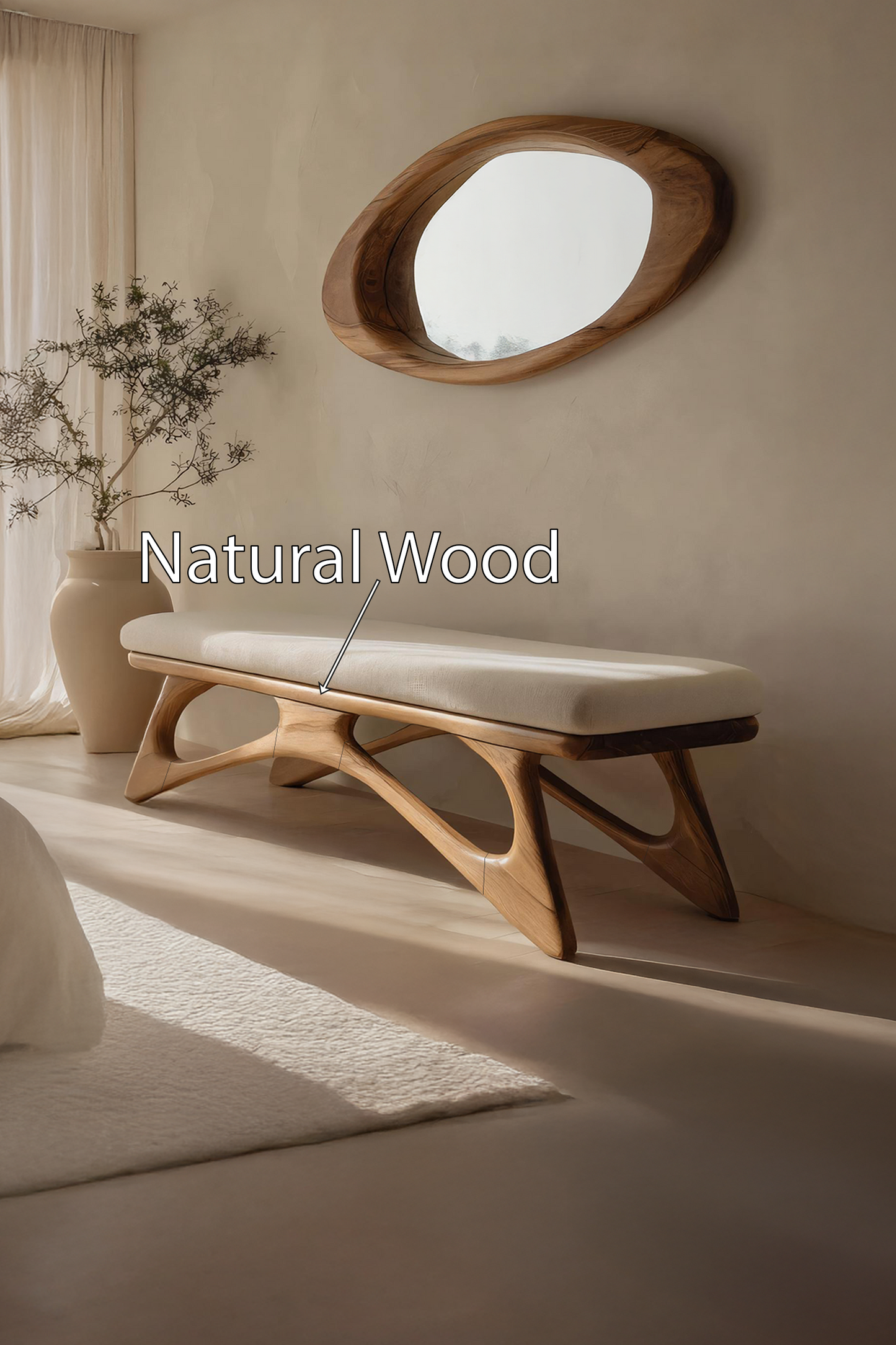 Modern Flowing Wood Bench For Furniture Accent