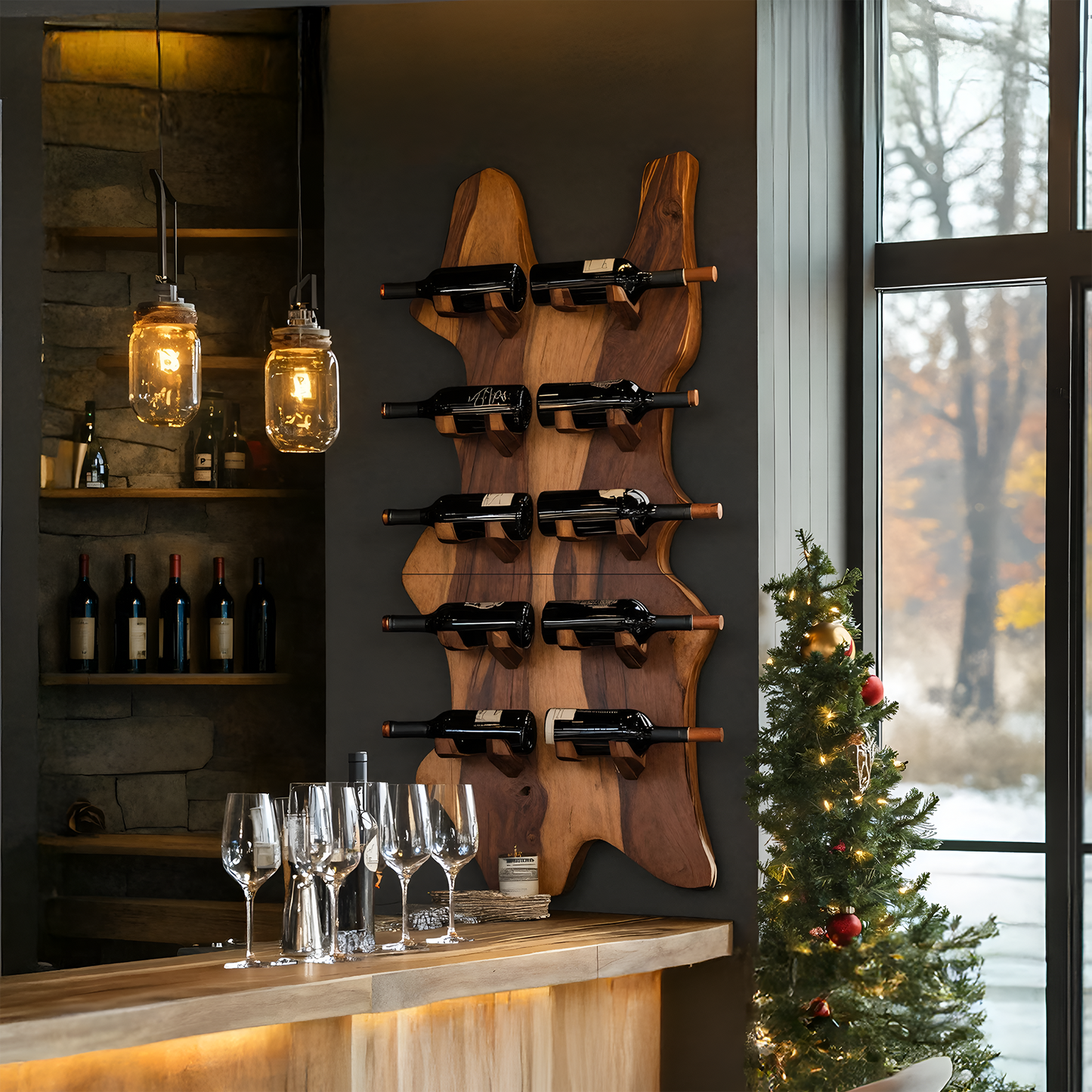 Modern Solid Wood Wine Rack For Bar Decor And Home Display