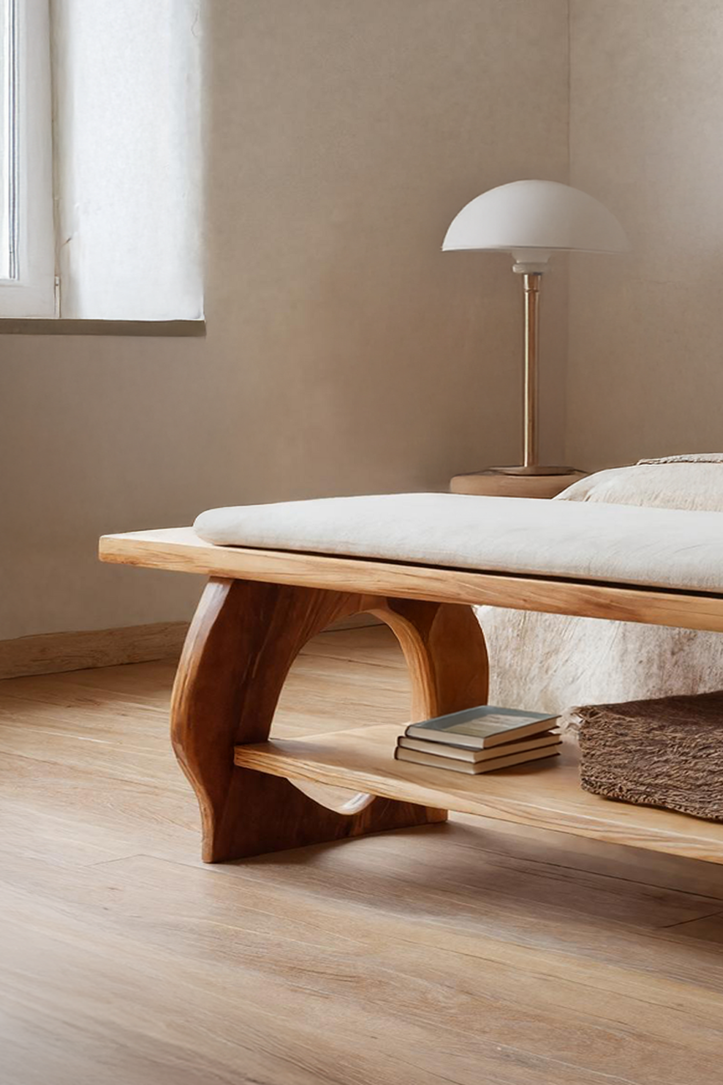 Artisan Curved Wood Bench For Modern Bedroom Design