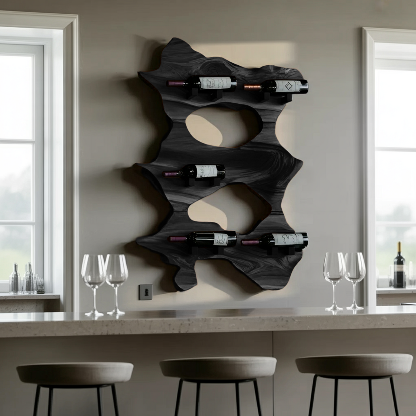 Rustic Solid Wood Live Edge Wine Rack For Entryway