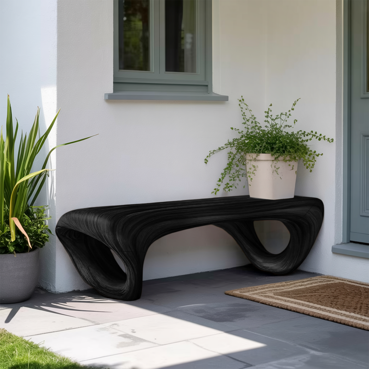 Modern Sculptural Outdoor Bench For Patio Or Garden Decor