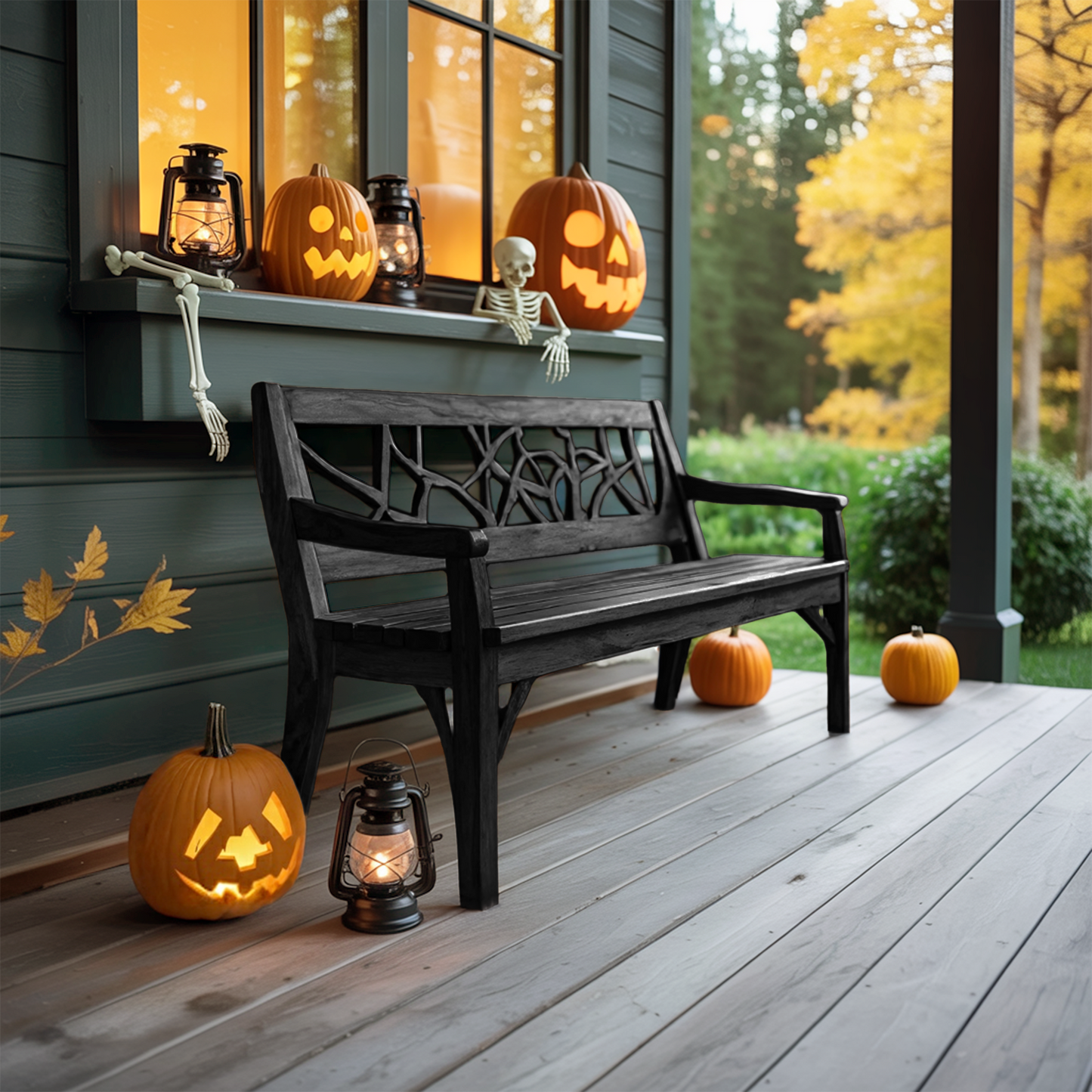 Rustic Solid Wood Halloween Bench For Spooky Outdoor Home Decor