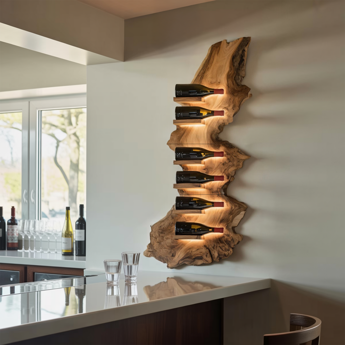 Mid Century Live Edge Wine Holder For Bar Decor Wine Shelf