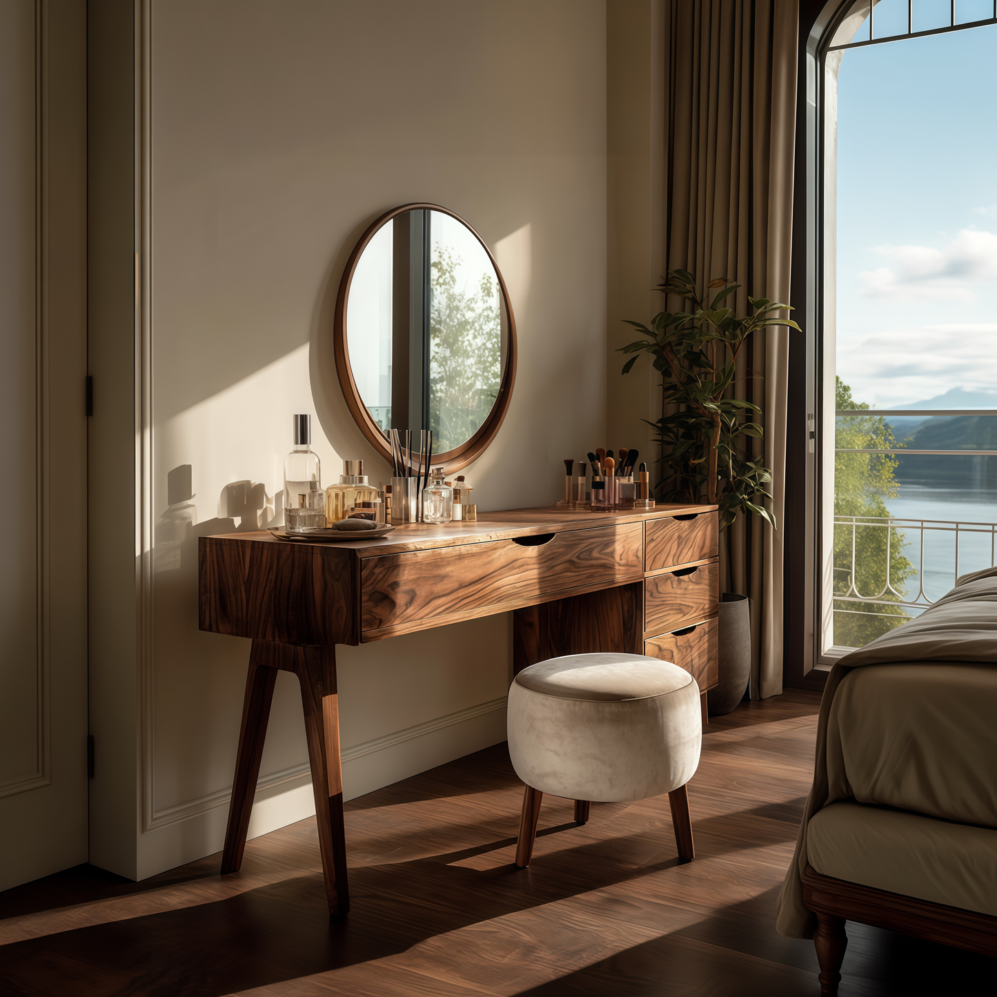 Modern Handmade Vanity Desk With Storage Drawers