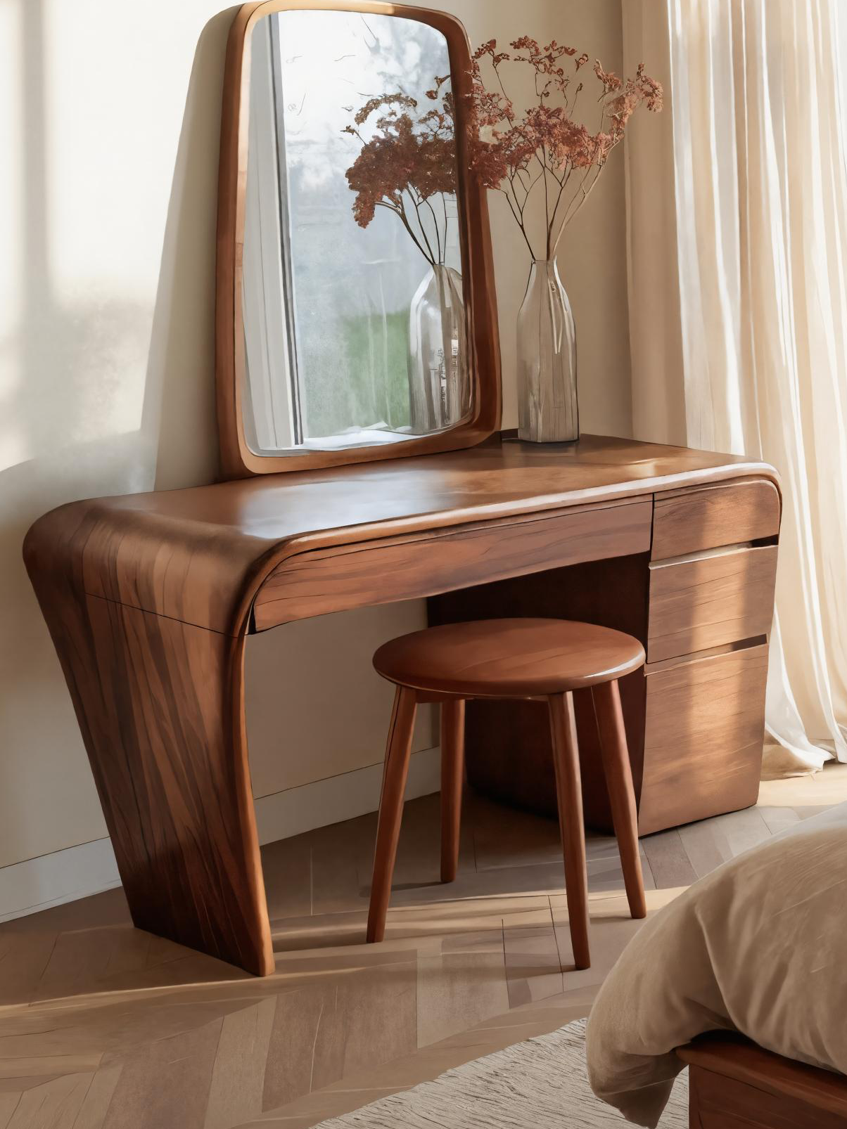 Contemporary Handmade Vanity Table With Drawers For Bedroom