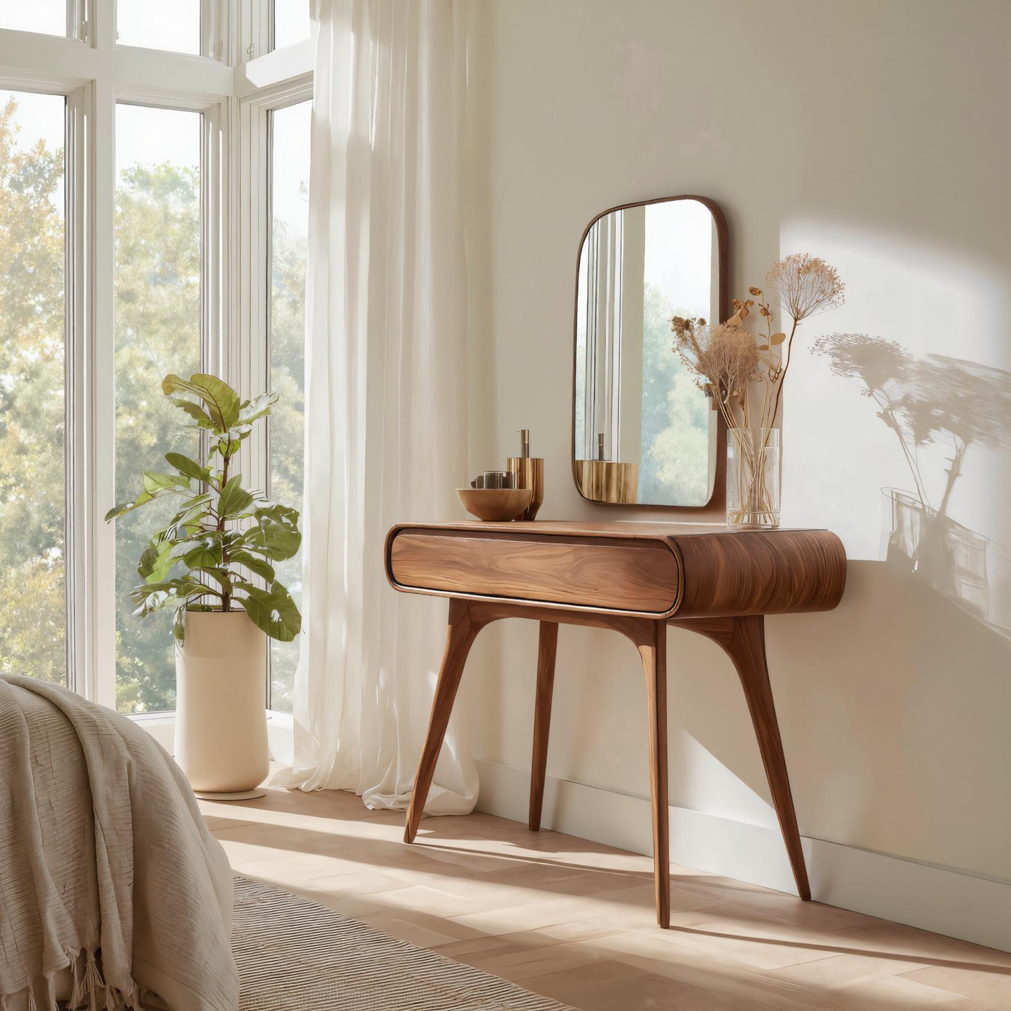 Mid Century Vanity Table With Drawers For Bedroom