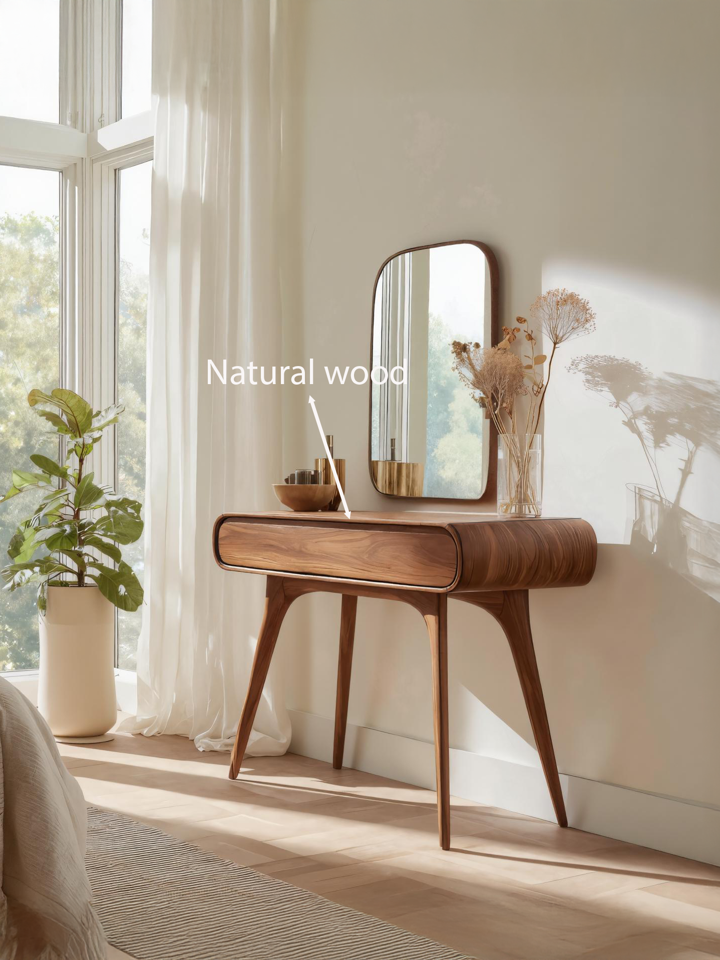 Mid Century Vanity Table With Drawers For Bedroom