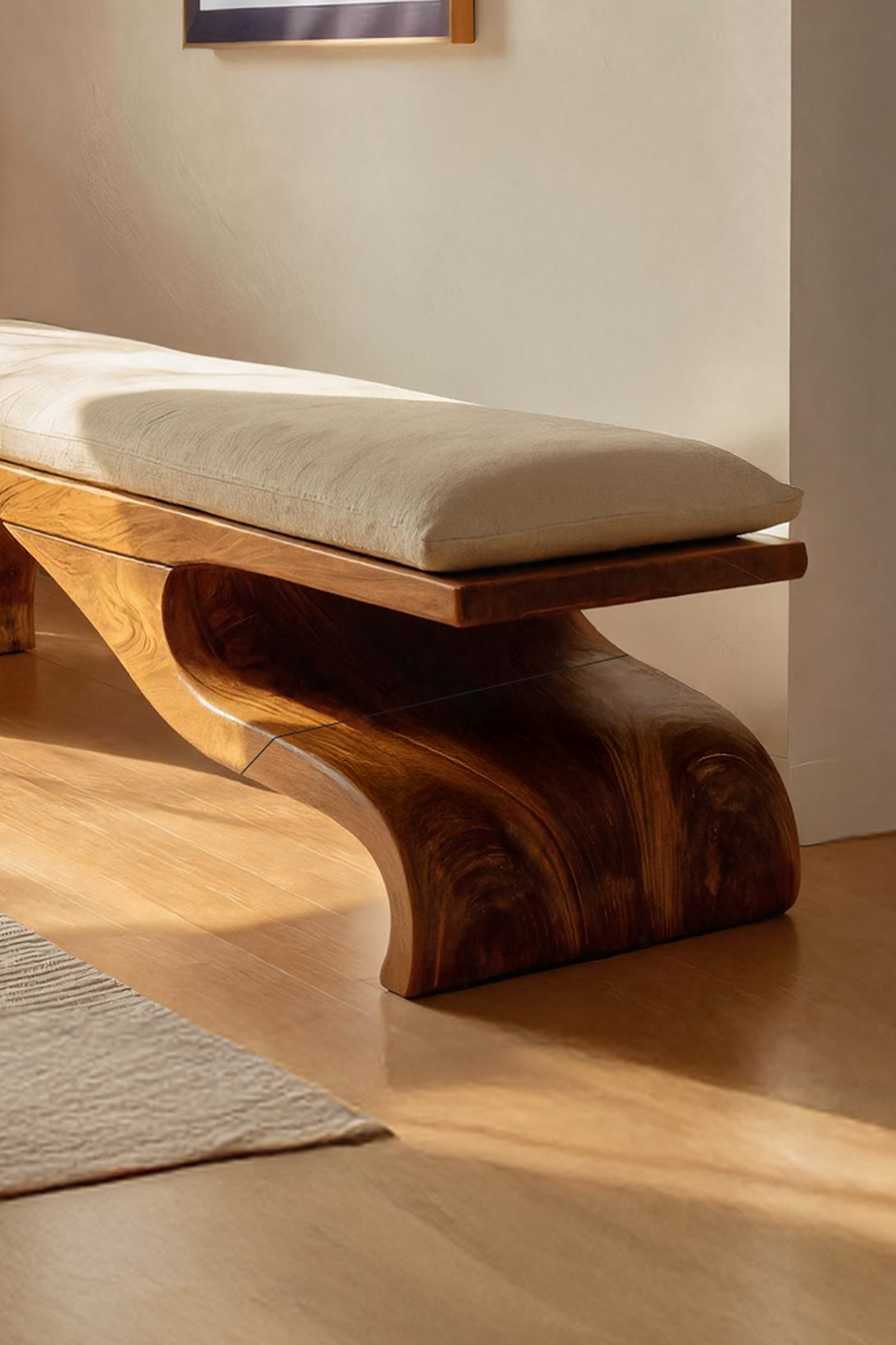 Modern Sculptural Wooden Bench For Bedroom Decor