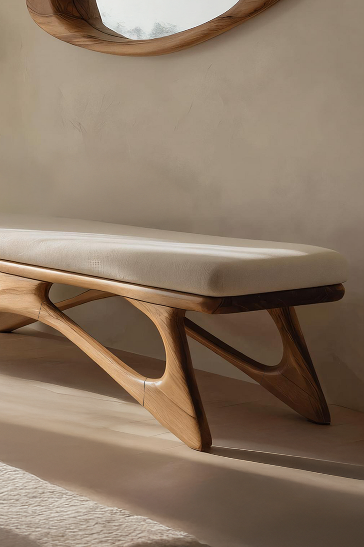 Modern Flowing Wood Bench For Furniture Accent