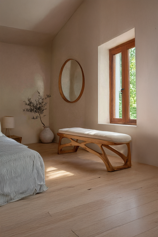 Minimalist Wooden Bench For Bedroom Interior Accent