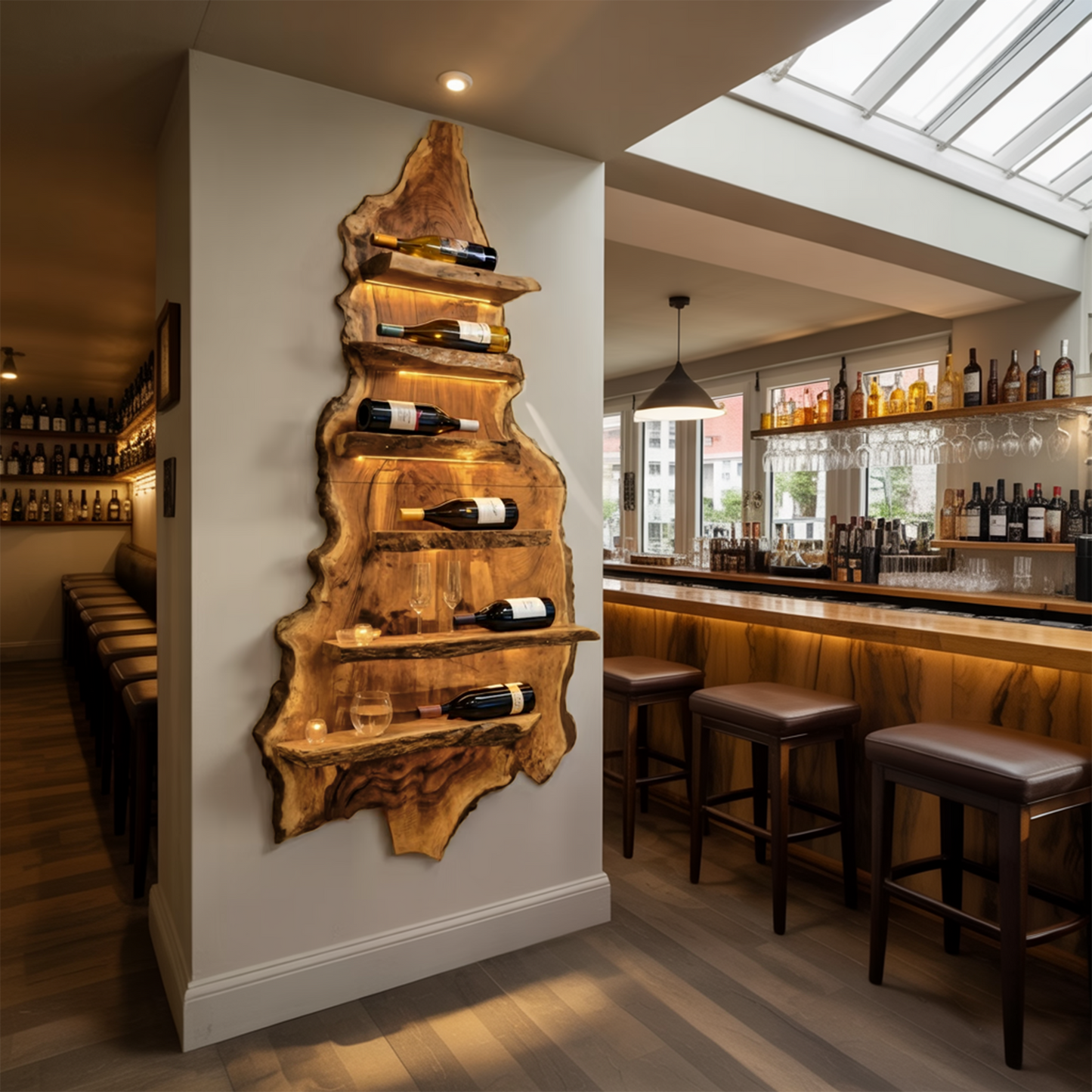 Modern Wooden Wine Rack For Bar Decor And Display Storage