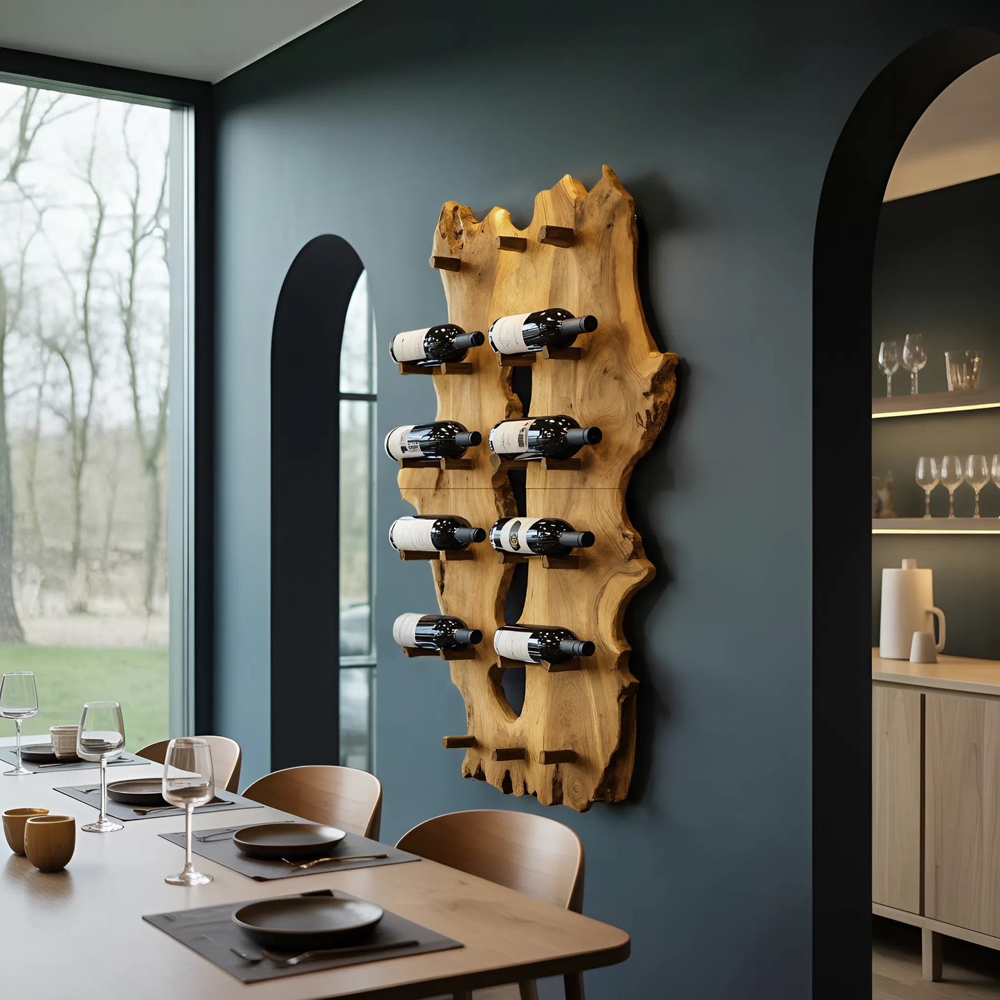 Mid Century Live Edge Wine Holder For Elegant Entryway Decor