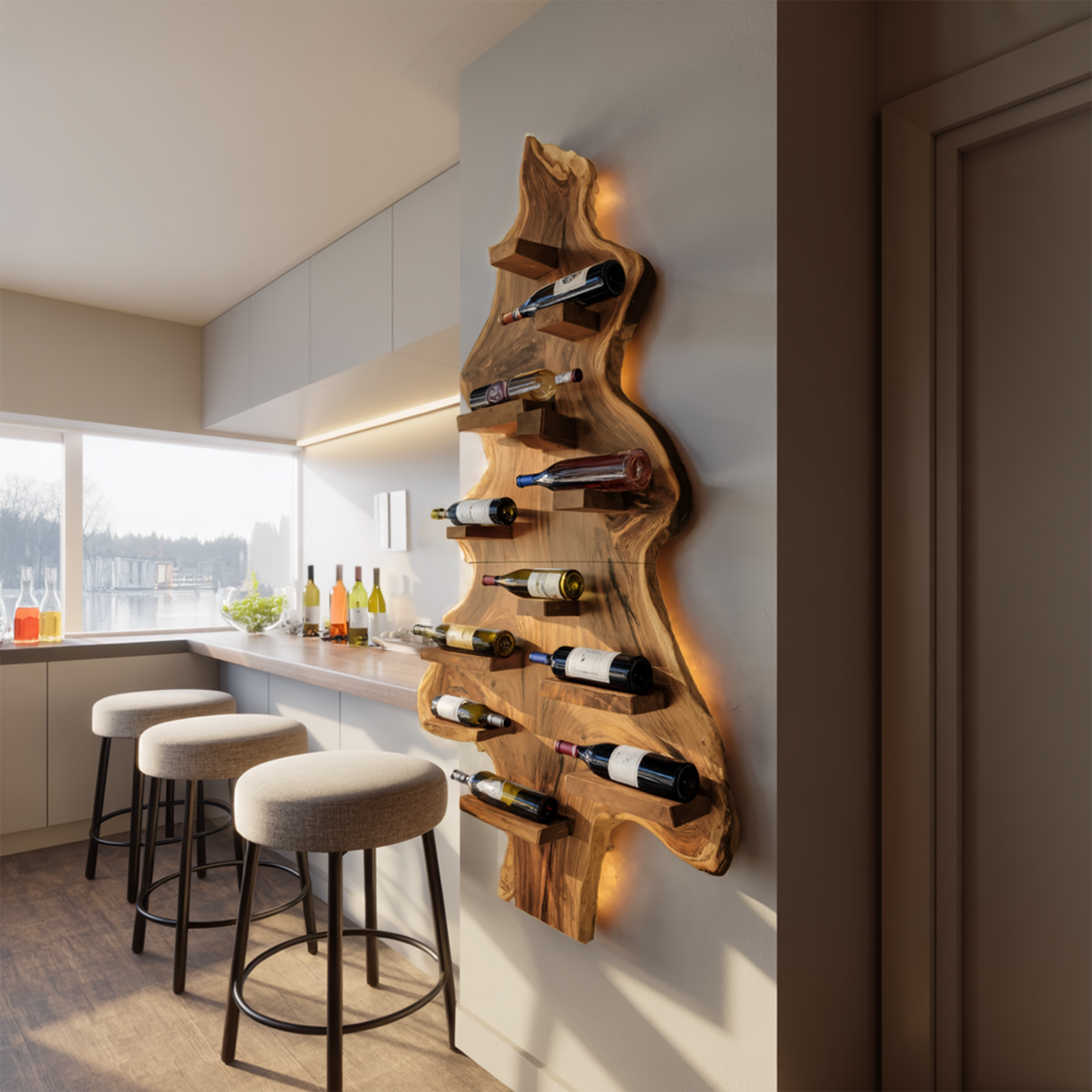 Mid Century Solid Wood Wine Rack For Entryway Furniture Style