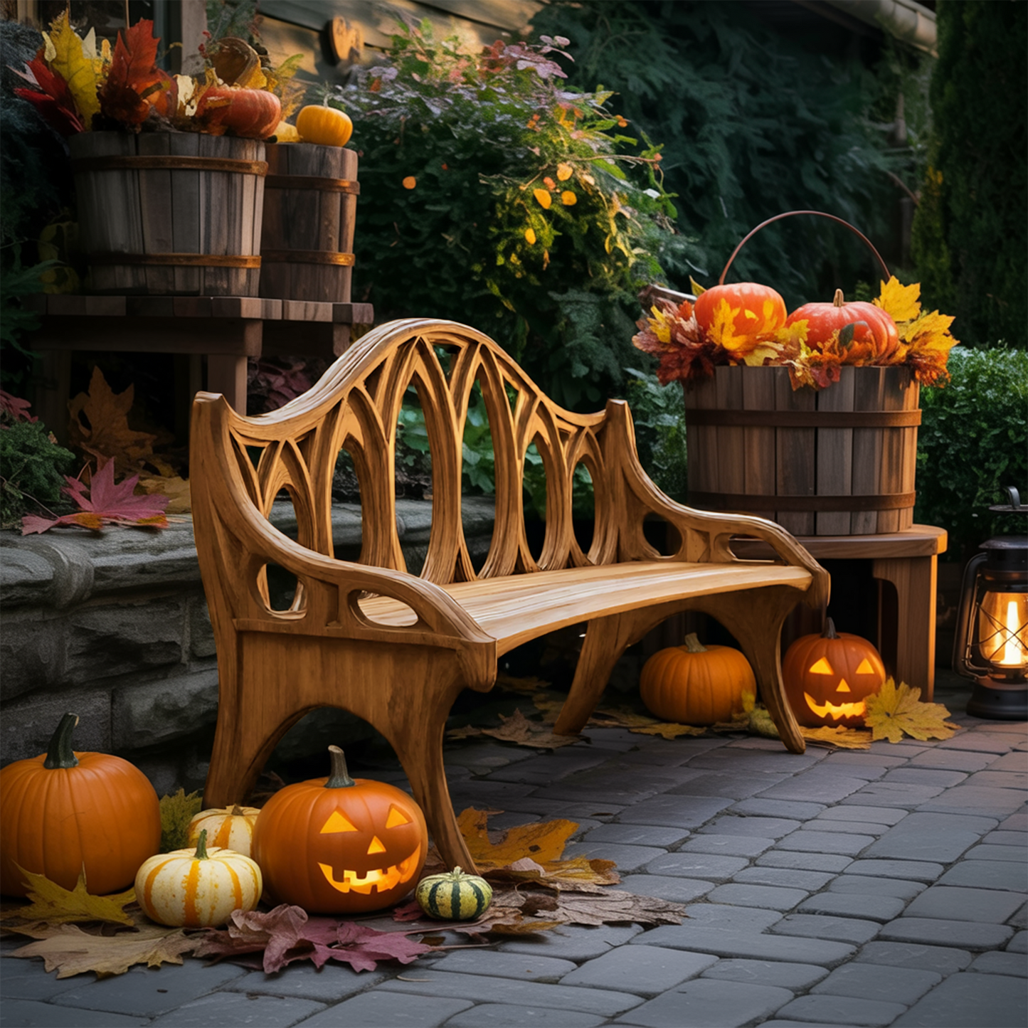 Farmhouse Solid Wood Halloween Bench For Outdoor Porch Design