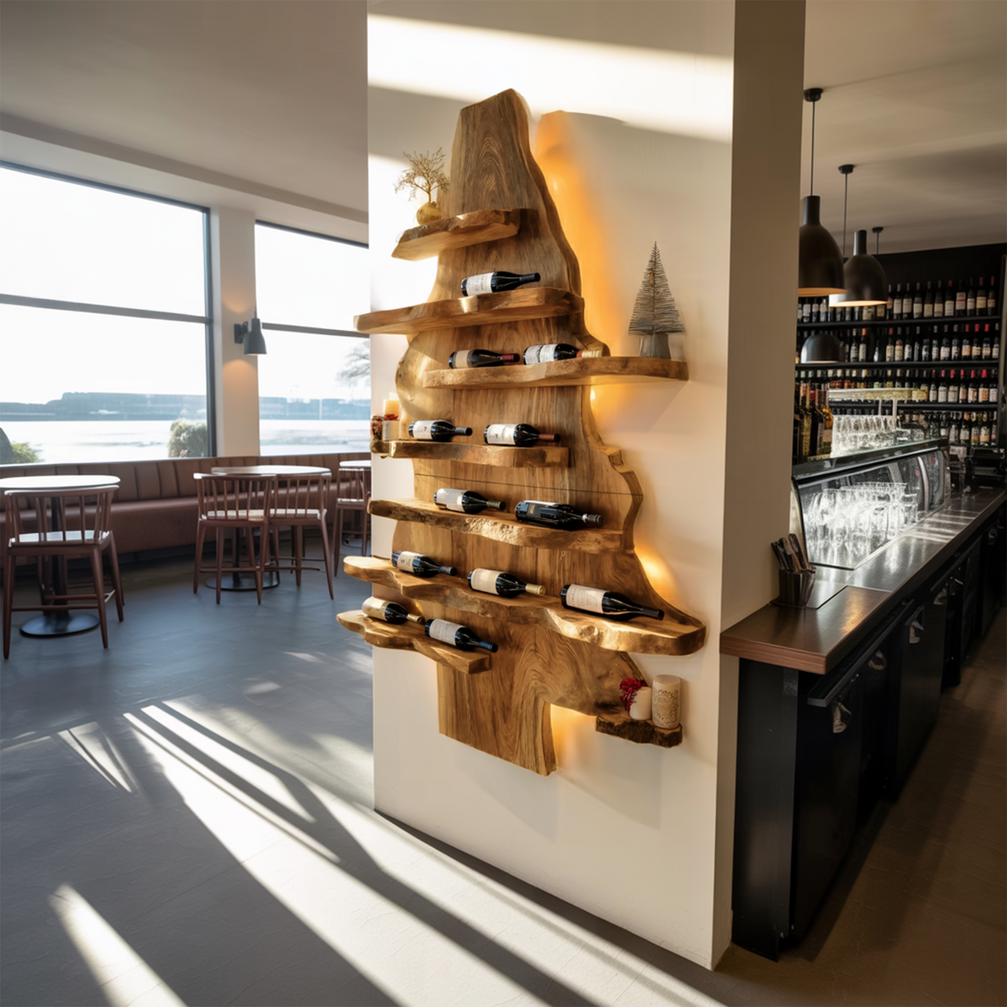 Farmhouse Live Edge Wine Holder For Living Room Wine Display