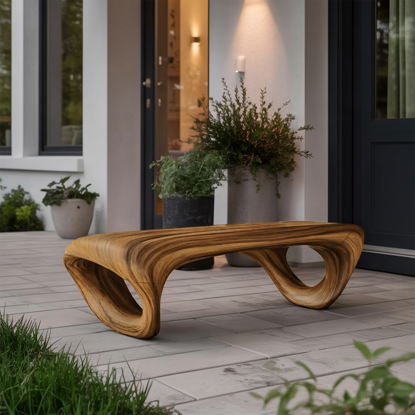 Modern Sculptural Outdoor Bench For Patio Or Garden Decor