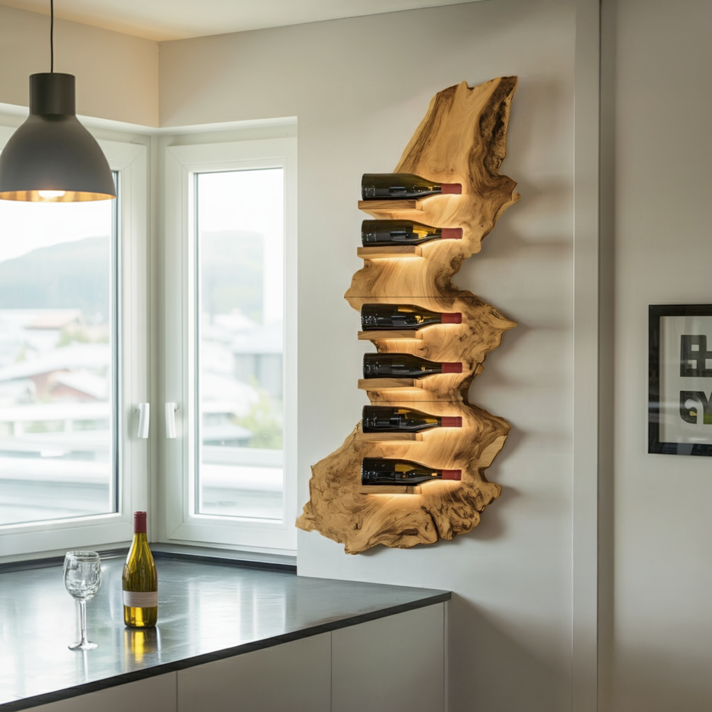 Mid Century Live Edge Wine Holder For Bar Decor Wine Shelf