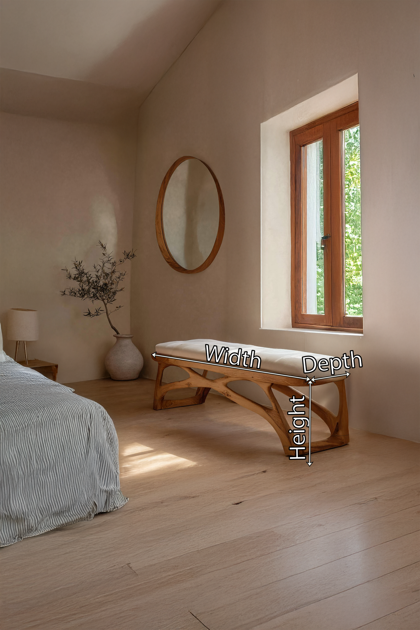 Minimalist Wooden Bench For Bedroom Interior Accent