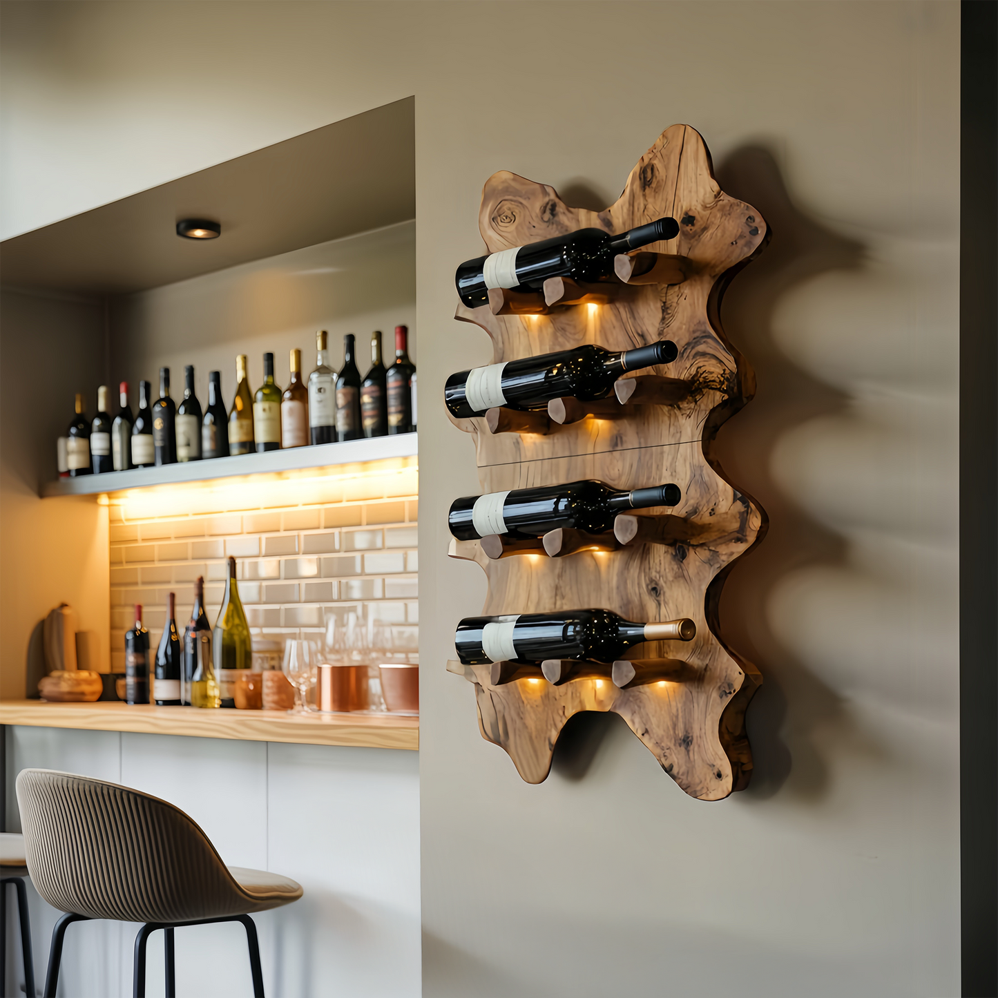 Rustic Live Edge Wall Wine Rack For Cozy Dining Rooms
