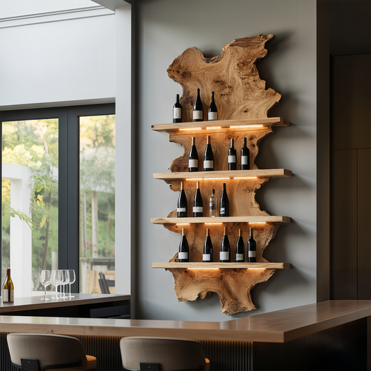 Mid Century Live Edge Wine Holder For Bar Decor And Home Art