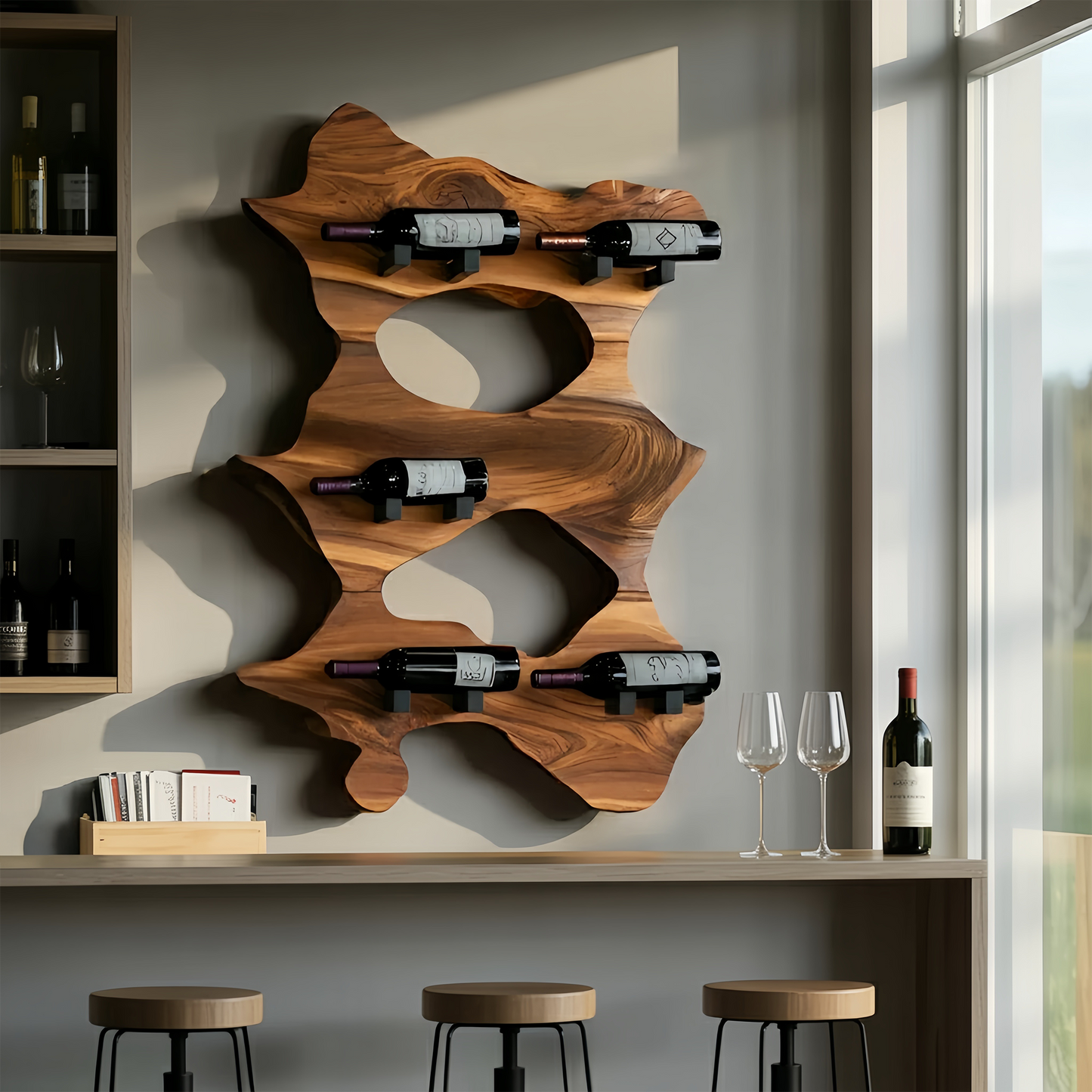 Rustic Solid Wood Live Edge Wine Rack For Entryway