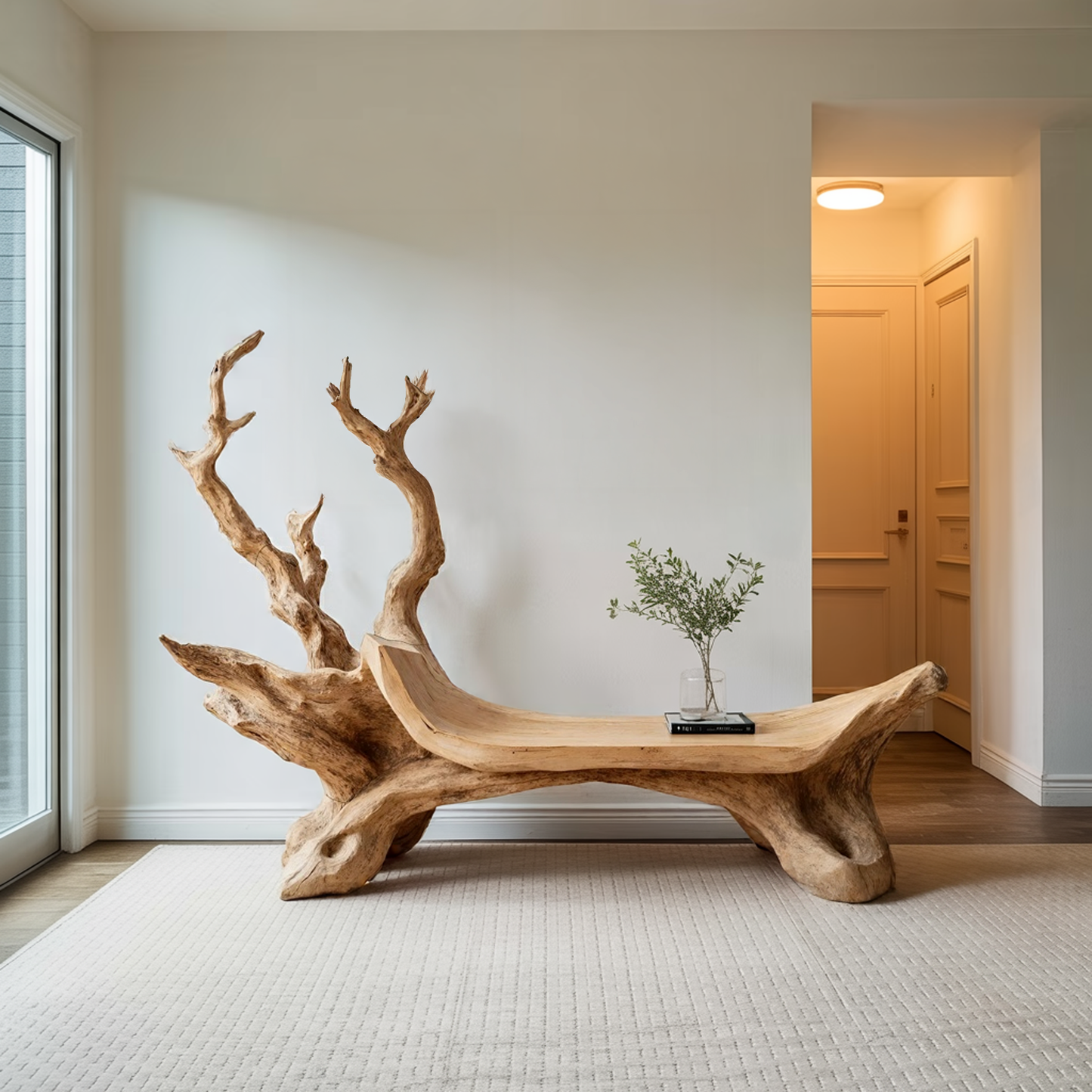 Mid Century Wooden Bench For Modern Living Room Decor