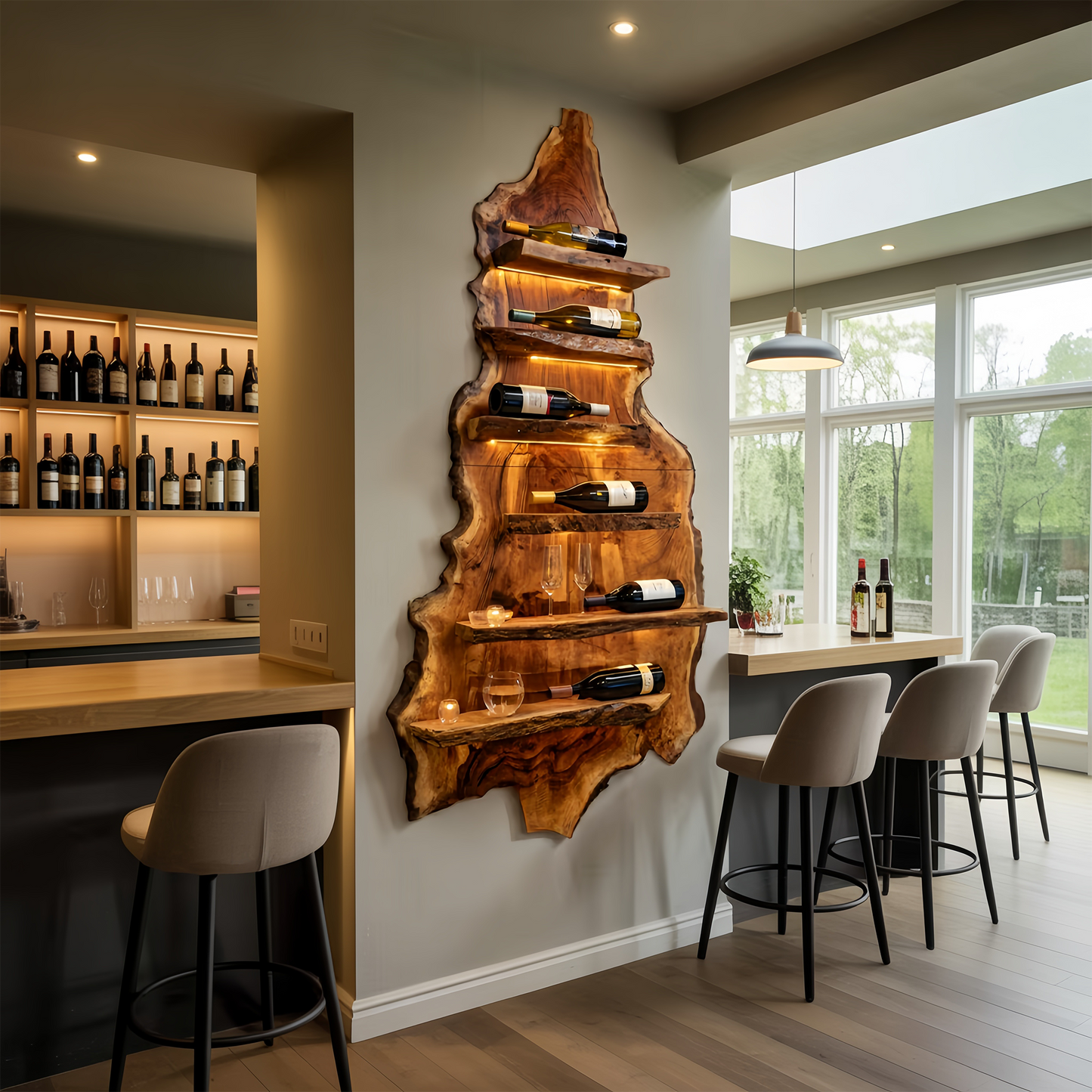 Modern Wooden Wine Rack For Bar Decor And Display Storage