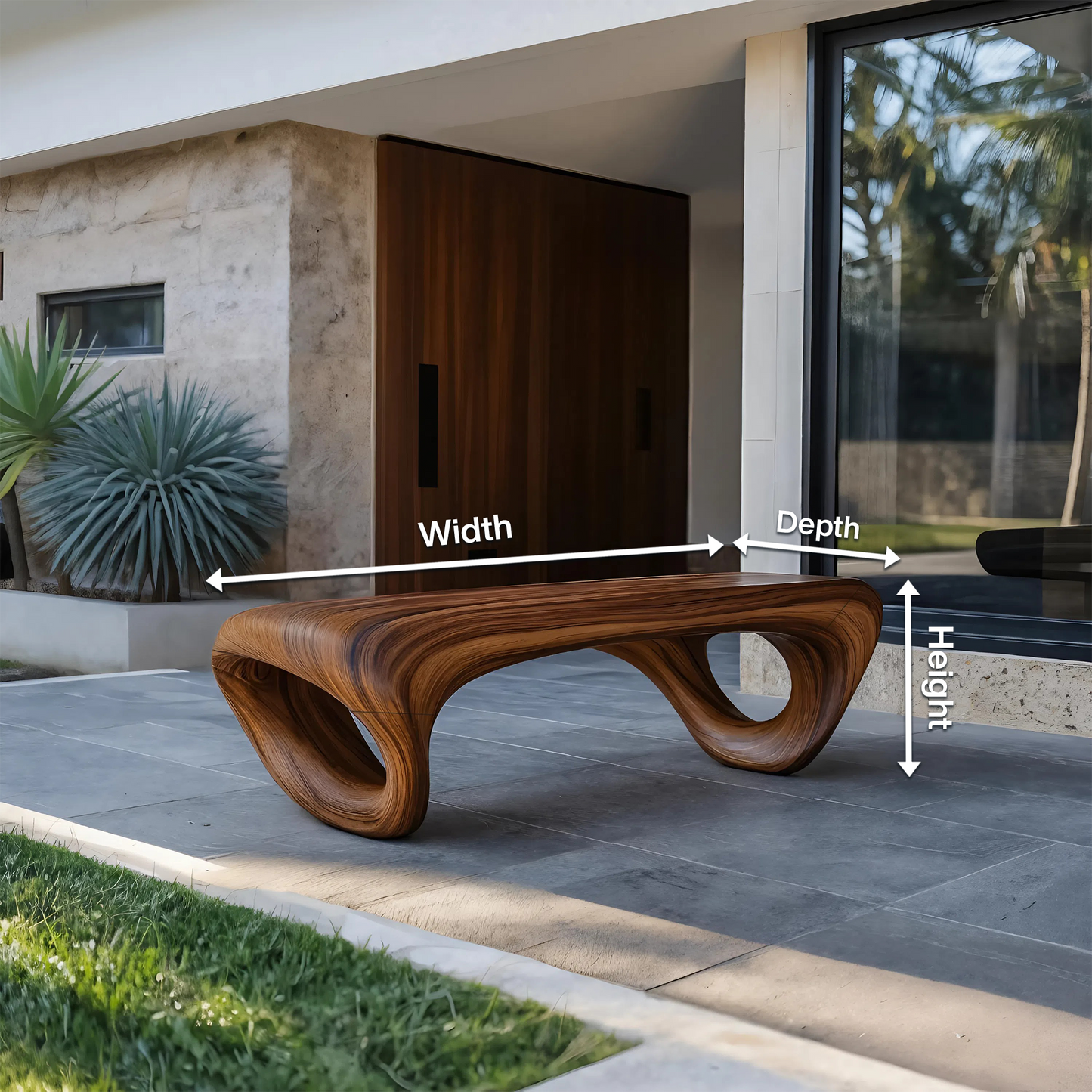 Modern Sculptural Outdoor Bench For Patio Or Garden Decor