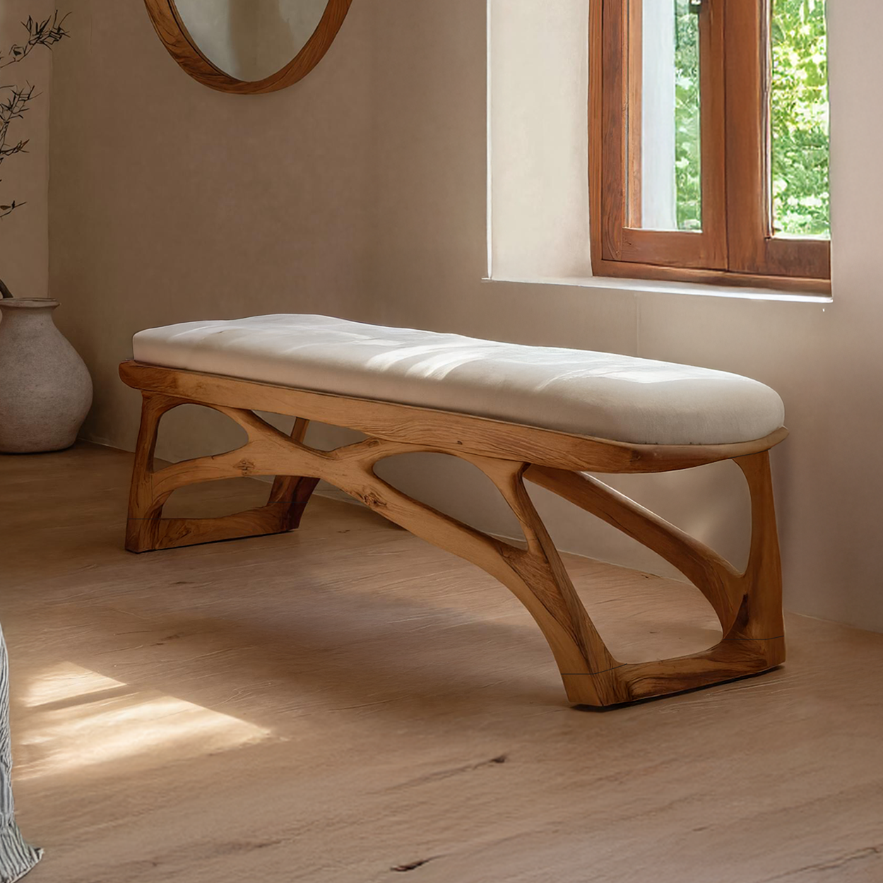 Minimalist Wooden Bench For Bedroom Interior Accent