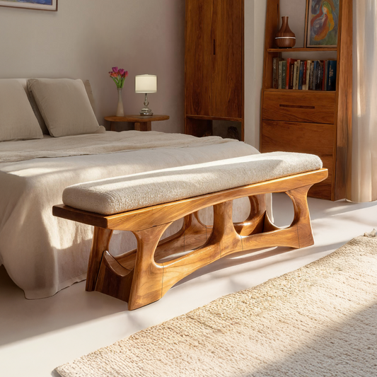 Handcrafted Curved Wood Bench For Furniture Styling