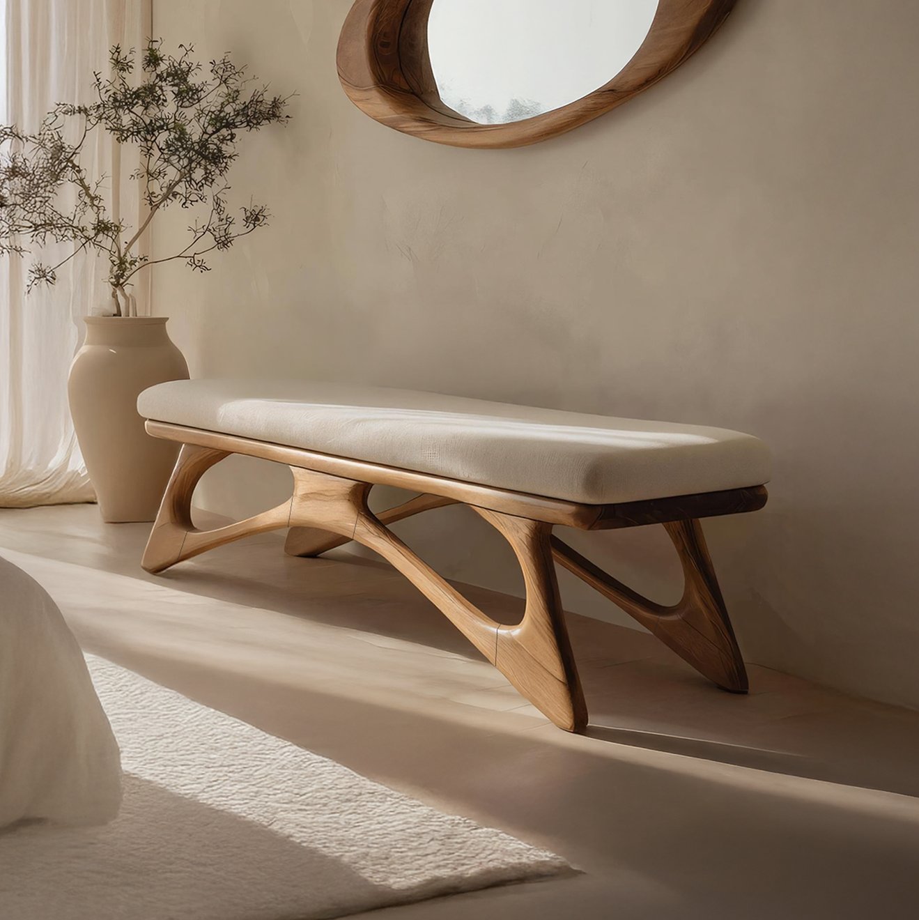 Modern Flowing Wood Bench For Furniture Accent