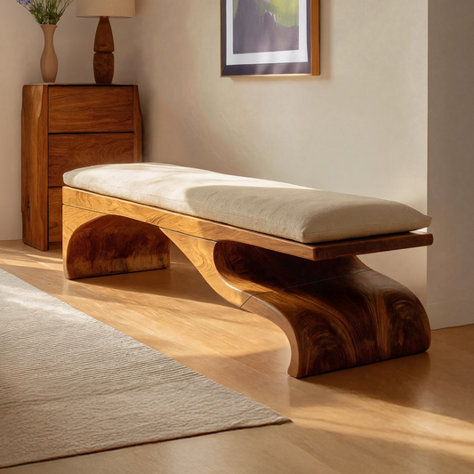 Modern Sculptural Wooden Bench For Bedroom Decor