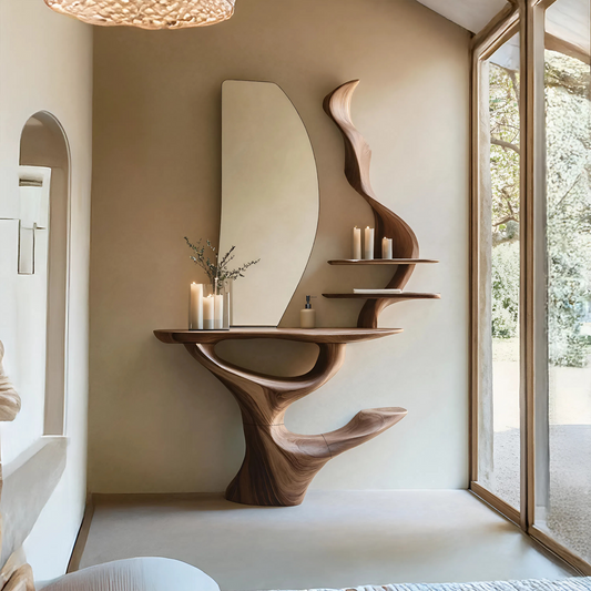 Mid Century Live Edge Cosmetic Table For Bathroom Style