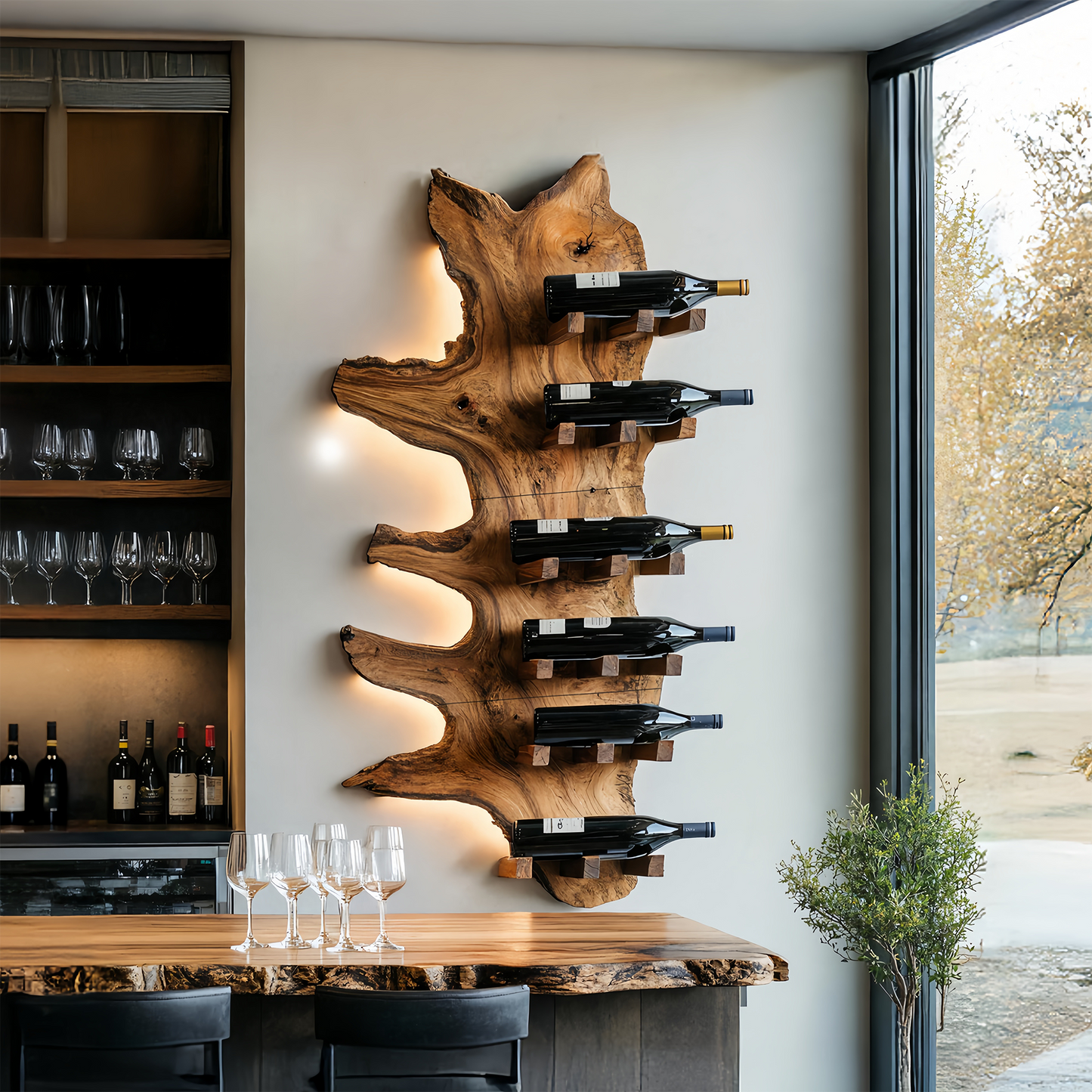 Modern Live Edge Wine Rack For Furniture Decor And Wine Shelf