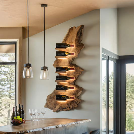 Mid Century Live Edge Wine Holder For Bar Decor Wine Shelf