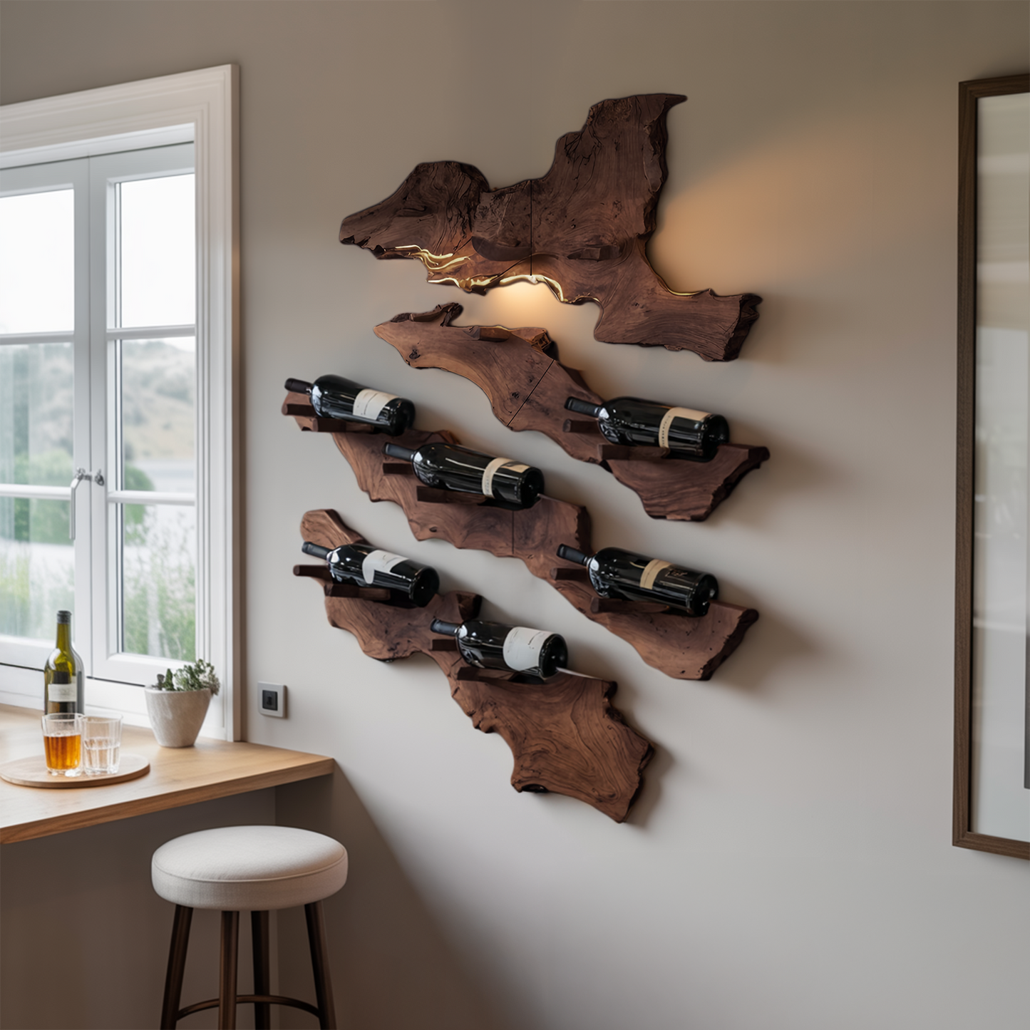 Handcrafted Wooden Live Edge Wine Holder For Bar Decor Ideas